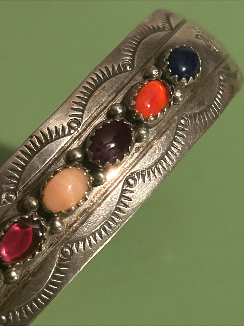 Multistone Sterling Silver Cuff Bracelet - Colorful Gem Accents Yazzie - Picture 12 of 16
